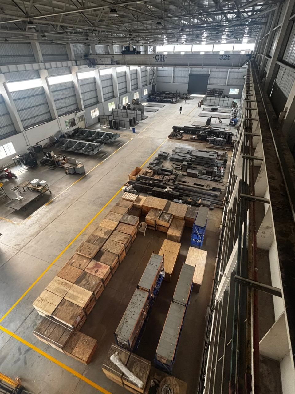 Inside the FKMT LLP fabrication plant, with the 32-ton EOT crane spanning the bay