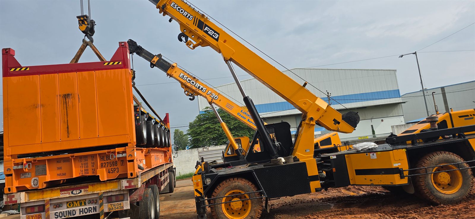 Modular trailer module being lifted by crane